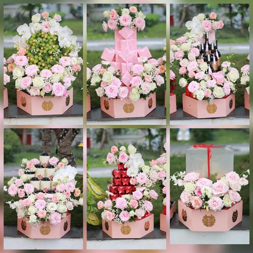 Mâm Quả Cưới Hỏi - Gói Quả Kết Tháp Hoa Tươi Cao Cấp MQ06